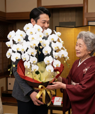 沖縄の還暦祝い・生年祝いに贈る胡蝶蘭｜立札付きで長寿祝いに最適な高級花ギフト配達サービス