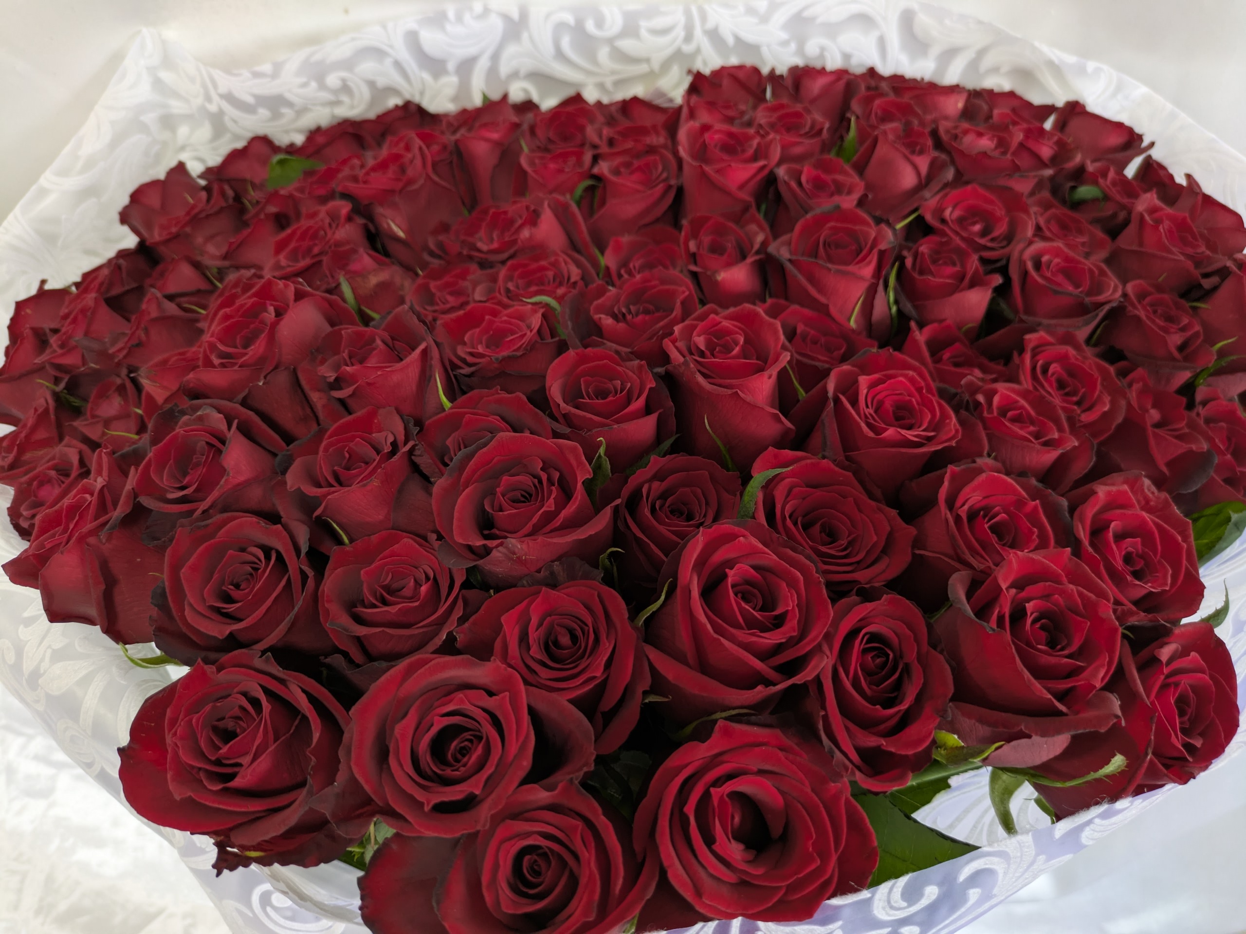 沖縄ホテルで赤バラ108本の花束を贈るプロポーズシーン