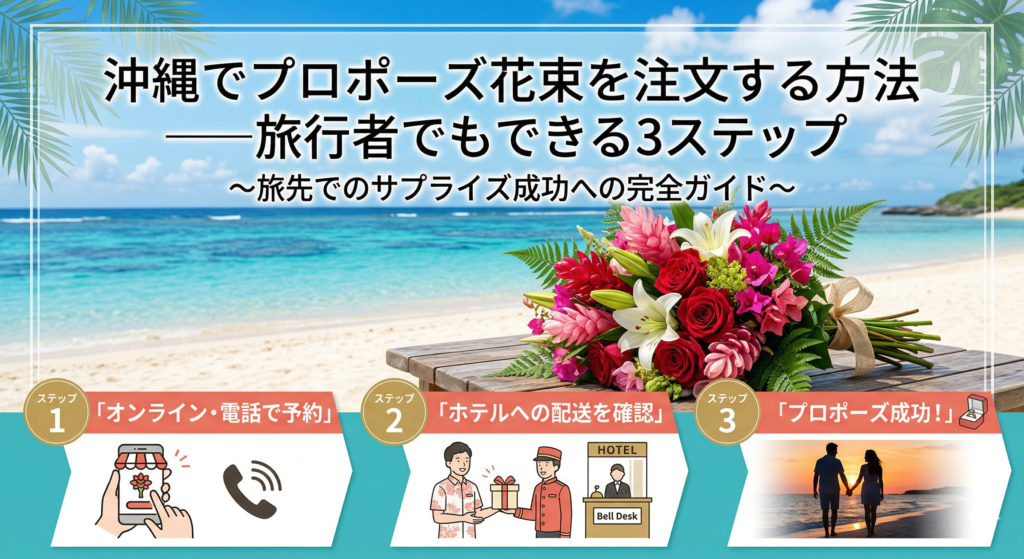 沖縄でプロポーズ花束を注文する方法3ステップ|旅行者でも簡単にホテル配達できる花束手配ガイド