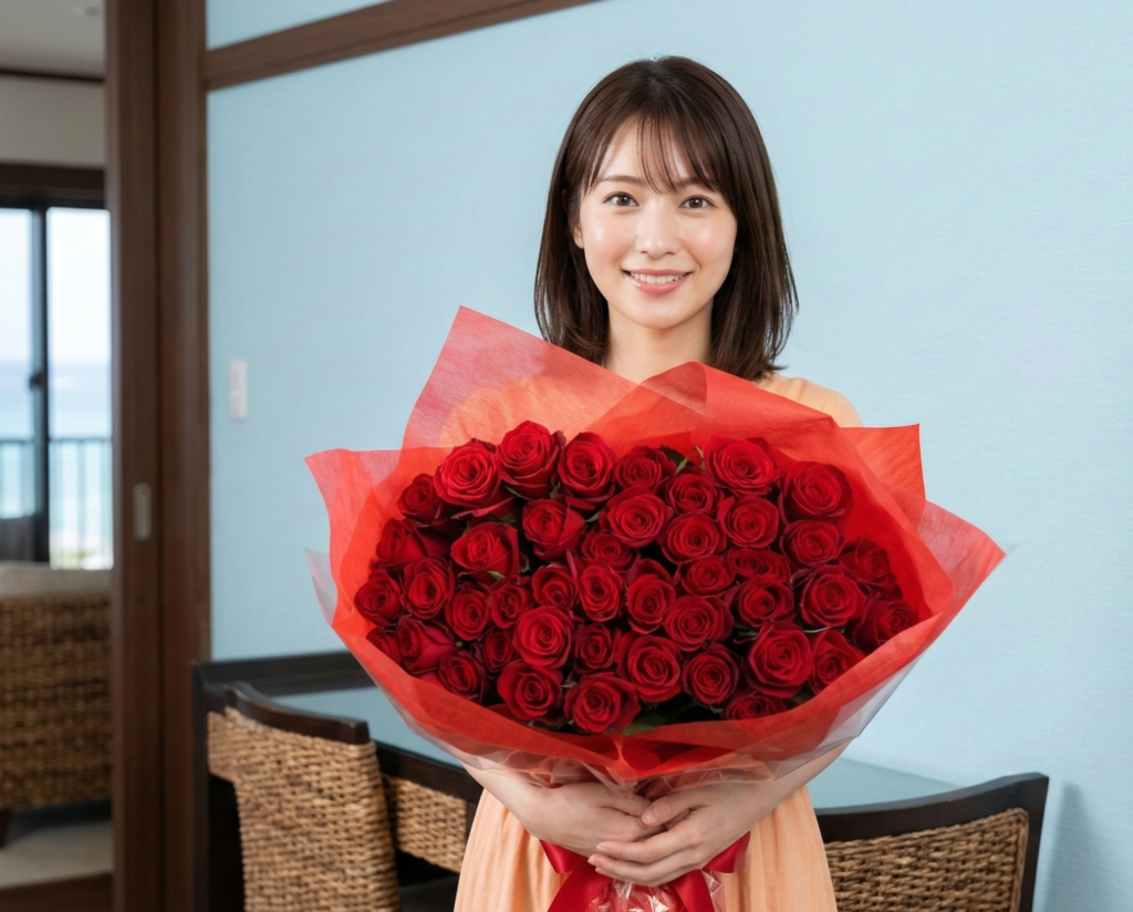 沖縄でプロポーズに人気の赤バラ44本の花束｜出会いを意味するロマンチックなプロポーズ花束