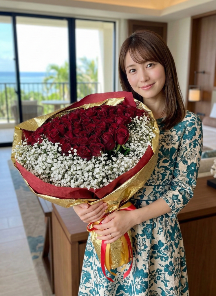 沖縄プロポーズ花束 赤バラ108本とかすみ草の豪華な花束