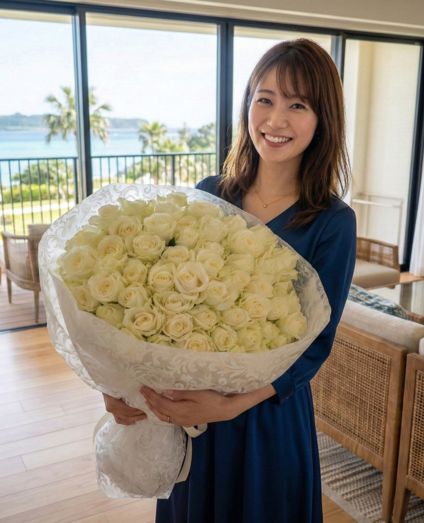 沖縄プロポーズ白バラ60本の花束|純白のロマンティックなプロポーズ花束
