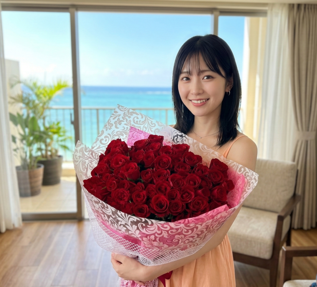 沖縄でプロポーズに人気の赤バラ70本の花束｜ホテルサプライズやビーチプロポーズにおすすめの花束