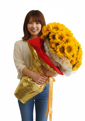 沖縄プロポーズひまわり108本の花束|海辺プロポーズに人気の花束